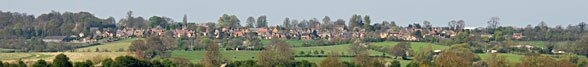 The village of Eydon sits on the top of a hill, seen here from Canons Ashby